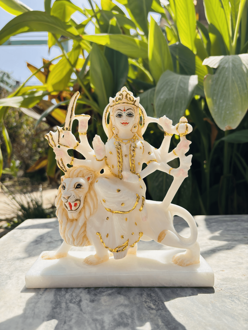 AMBE MAA IN WHITE AMBAJI MARBLE ( SIZE - 8 X 7 X 2.5 IN)