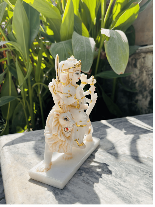 AMBE MAA IN WHITE AMBAJI MARBLE ( SIZE - 8 X 7 X 2.5 IN)