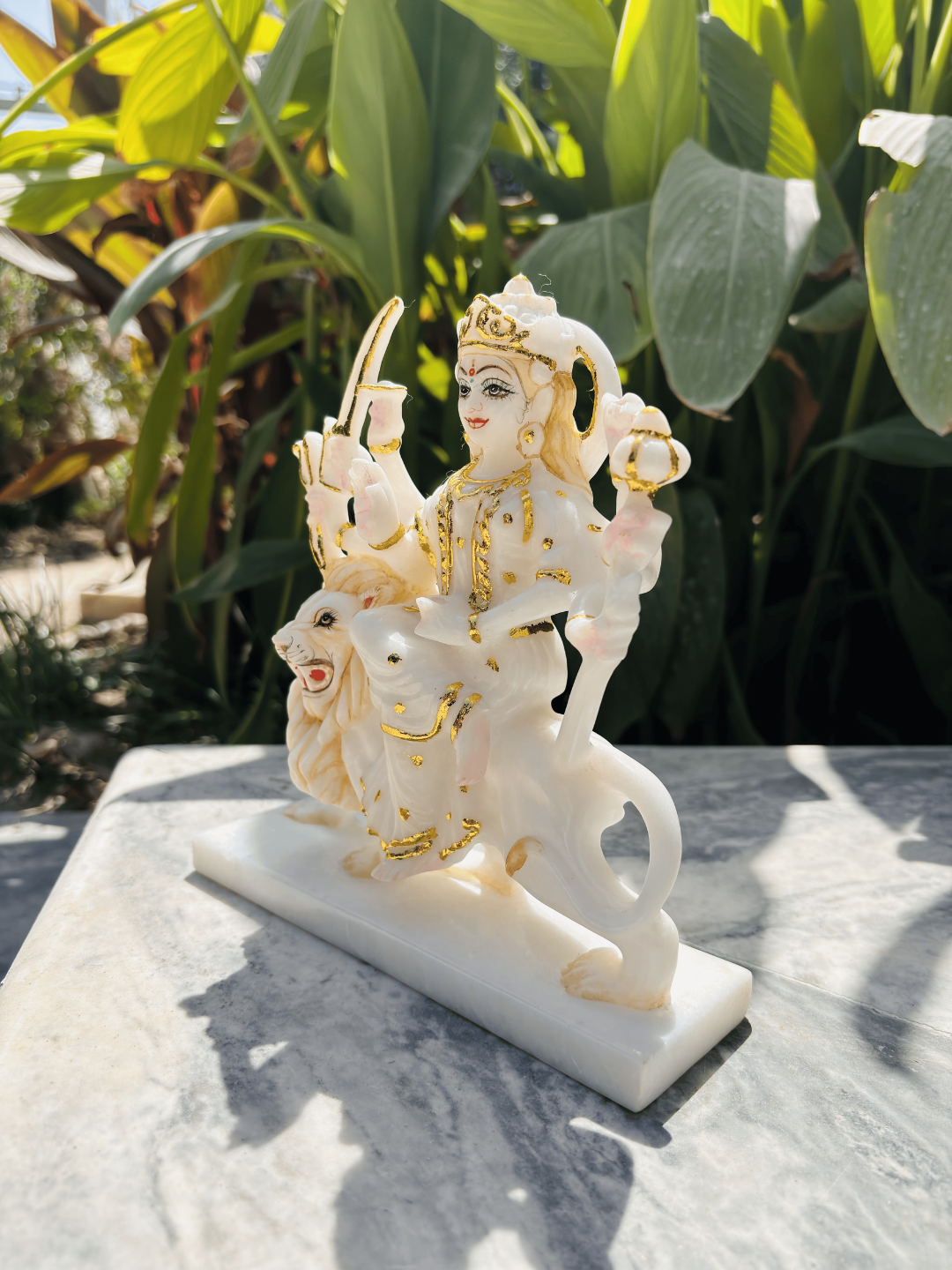 AMBE MAA IN WHITE AMBAJI MARBLE ( SIZE - 8 X 7 X 2.5 IN)
